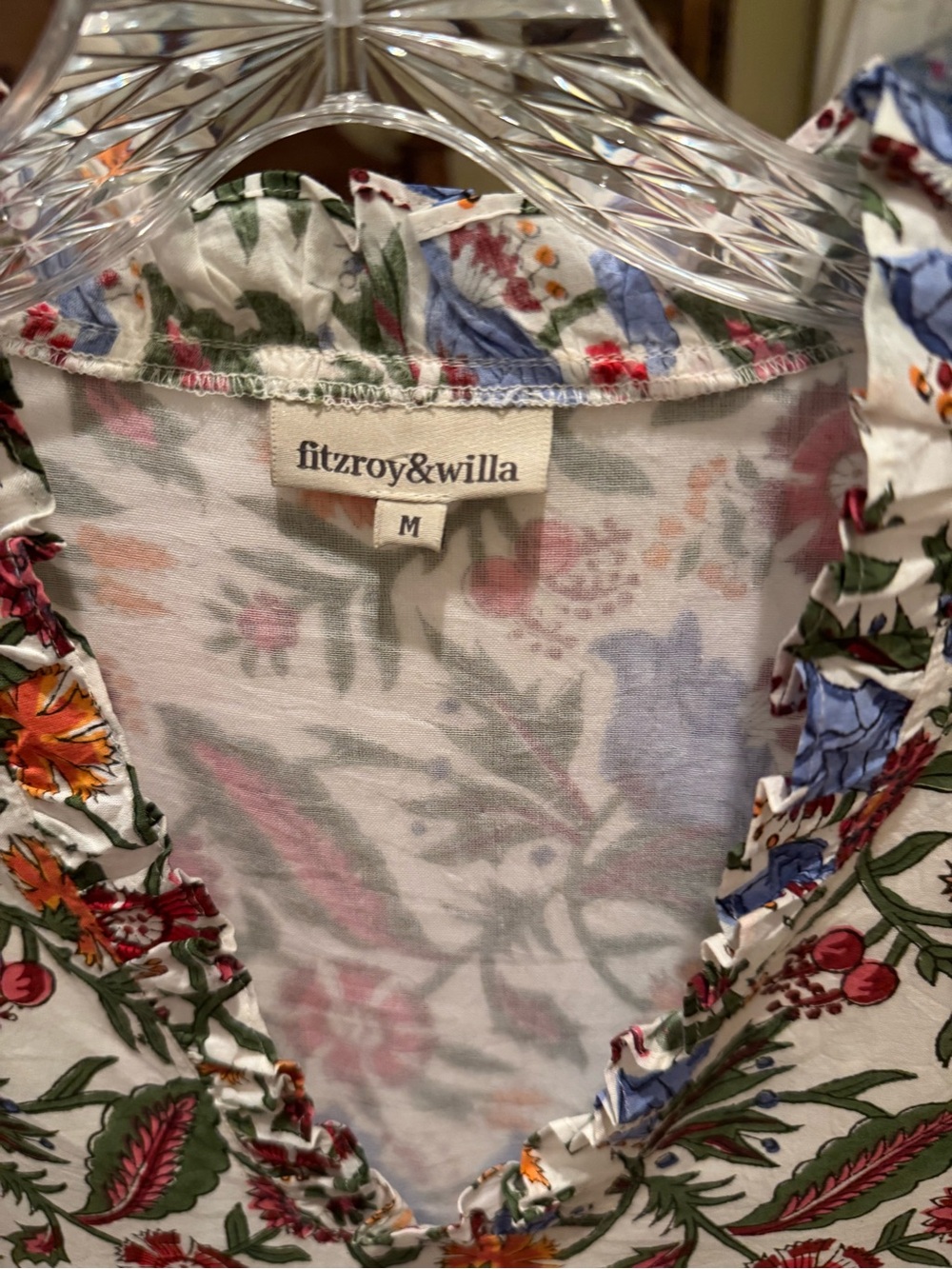 Fitzroy & Willa Floral Ruffle V-Neck Top - White with Multicolor Floral